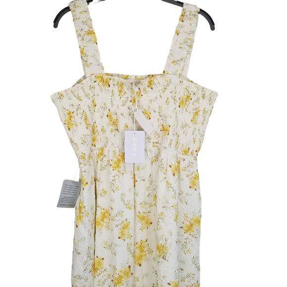 WAYF Rashida Smocked Midi Sundress, Ivory Floral Print Rayon Dress, Size 1X, NWT - Picture 9 of 12